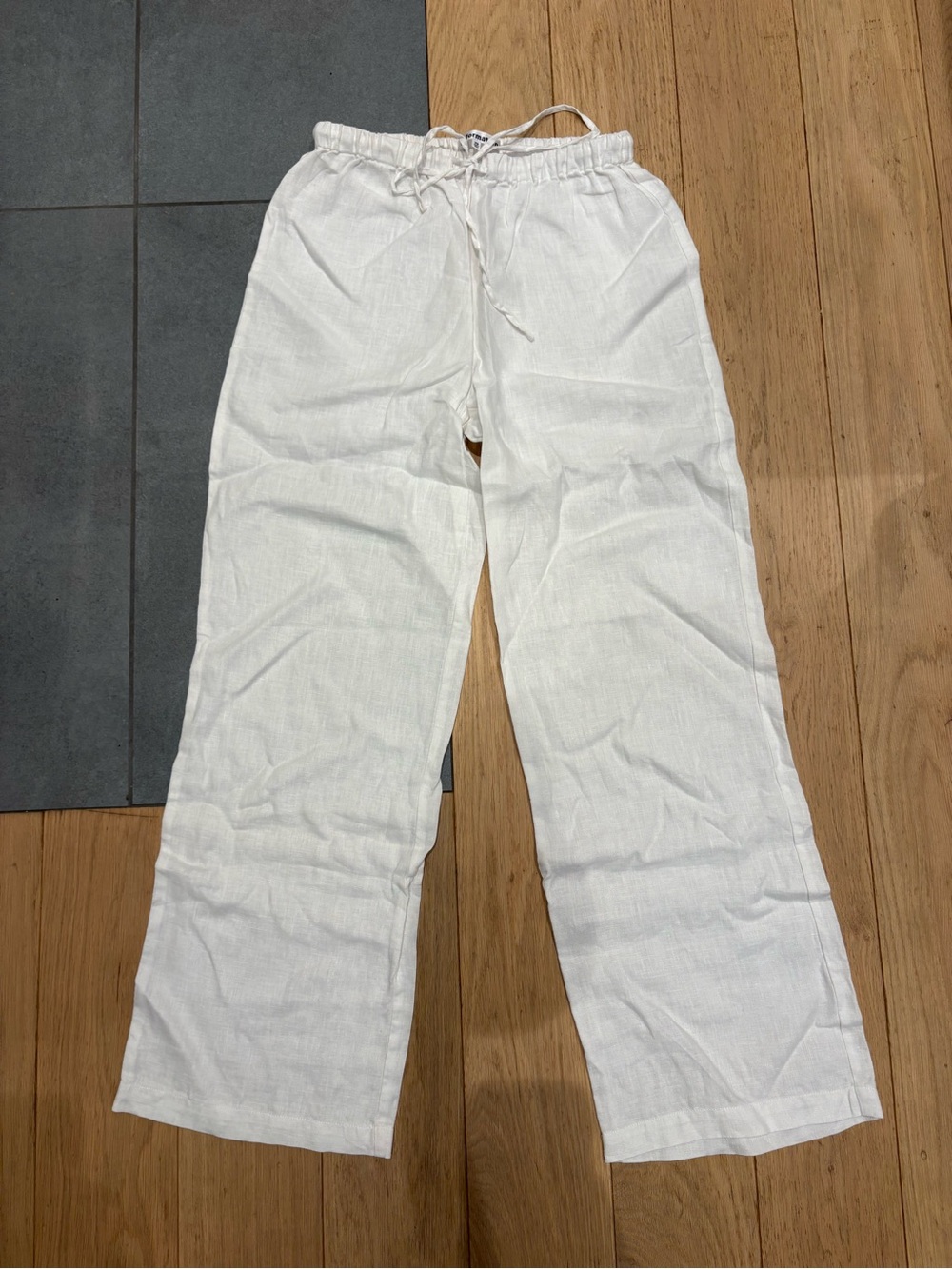Reformation Olina White Linen Drawstring Wide Leg Pants